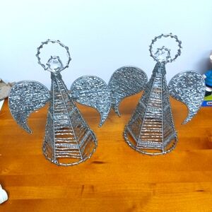 Metal Wire Beaded Angel Tree Topper Christmas Holiday Festive Set Of 2